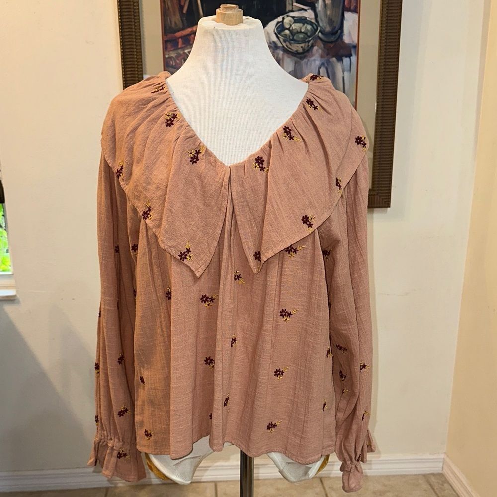 ZARA Floral Embroidered Gauze Women's Top Size Small